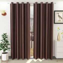 Solid Eyelet Premium Polyester with Silk Plain Long Crush Curtains set of 2pc
