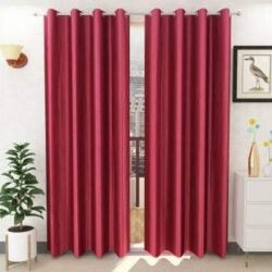 Solid Eyelet Premium Polyester Silk Plain Long Crush Curtains set of 2 - Maroon