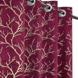 Foil Leaf Printed Door Curtain Set of 2pcs Velvet Curtains
