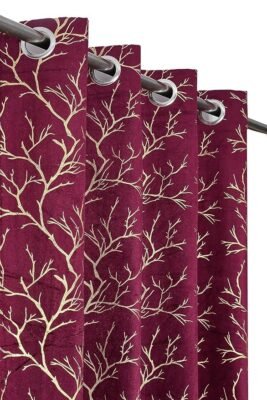 Foil Leaf Printed Door Curtain Set of 2pcs Velvet Curtains