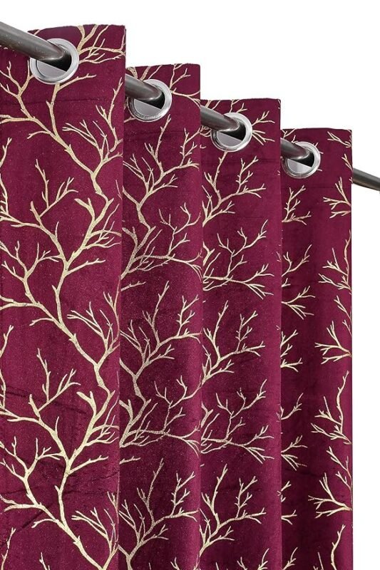 Foil Leaf Printed Door Curtain Set of 2pcs Velvet Curtains