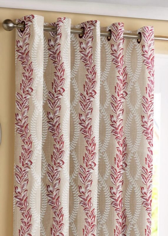 Printed Polyester Leafy Curtains Set of 2pc