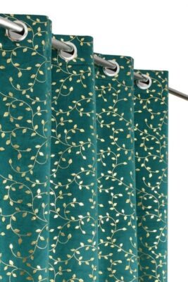 Foil V Leaf Printed Door Curtain Set of 2pcs Velvet Curtains