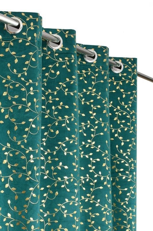 Foil V Leaf Printed Door Curtain Set of 2pcs Velvet Curtains