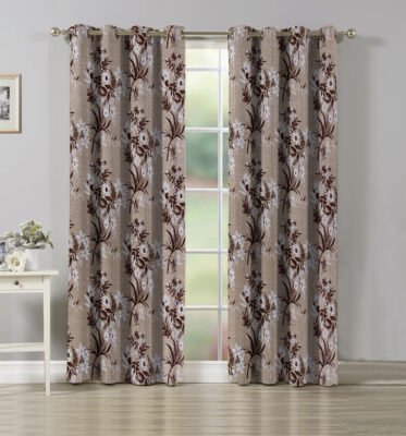 Polyester Floral Pattern Long Crush Printed Curtain Set of 2 Pc